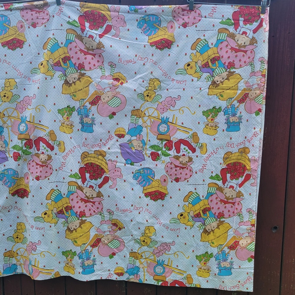 Vintage Strawberry Shortcake Full Size Sheet Set Flat Fitted 1 Pillow Case 80s